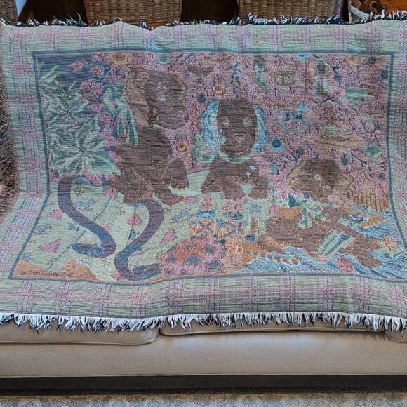 Vintage Crown Craft Dalmatian Puppies Under Christmas Tree Woven Tapestry Throw - Picture 9 of 11